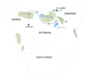 Reiseroute Botswana safari okavango delta